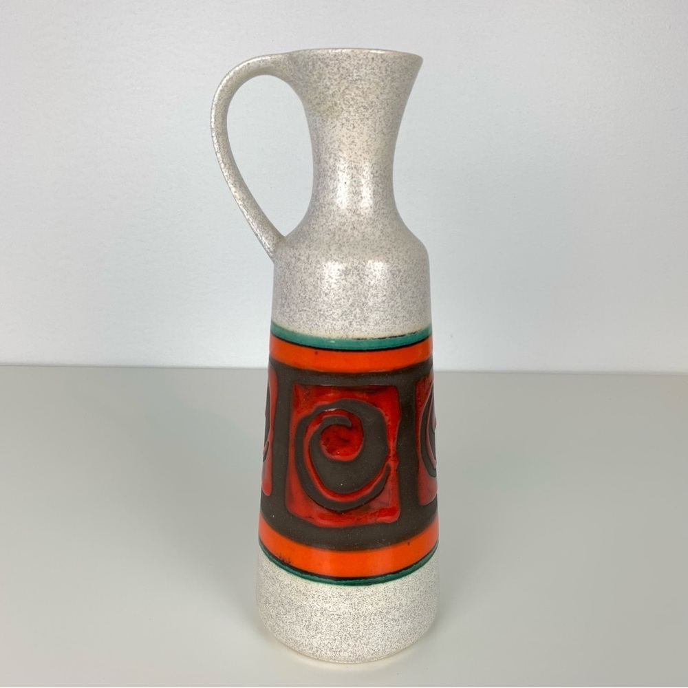 Dumler & Breiden Vase Handle Red Orange Swirls Speckled Vtg Germany 340 30 MCM